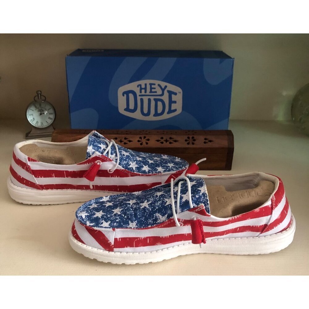 NWB Women's Hey Dude Shoe Size 9 Wendy Patriotic Red White Blue - Picture 9 of 10